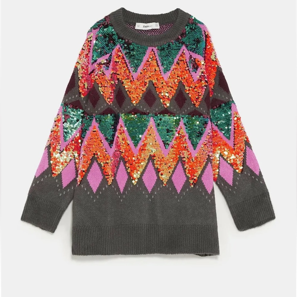 ZARA MULTICOLOR OVERSIZED SEQUIN SWEATER RARE MEDIUM M - Picture 2 of 16